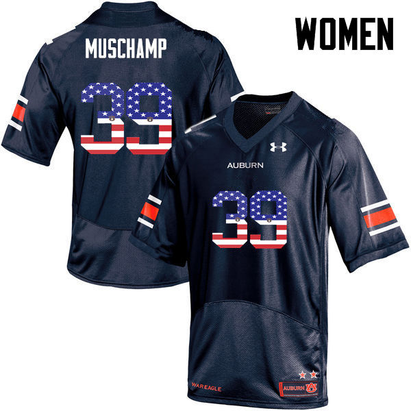 Women #39 Robert Muschamp Auburn Tigers USA Flag Fashion College Football Jerseys-Navy